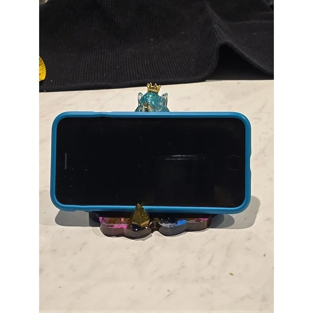 Handmade Resin Cell Phone Holder  Teal Pink Blue Unicorn‎ 739